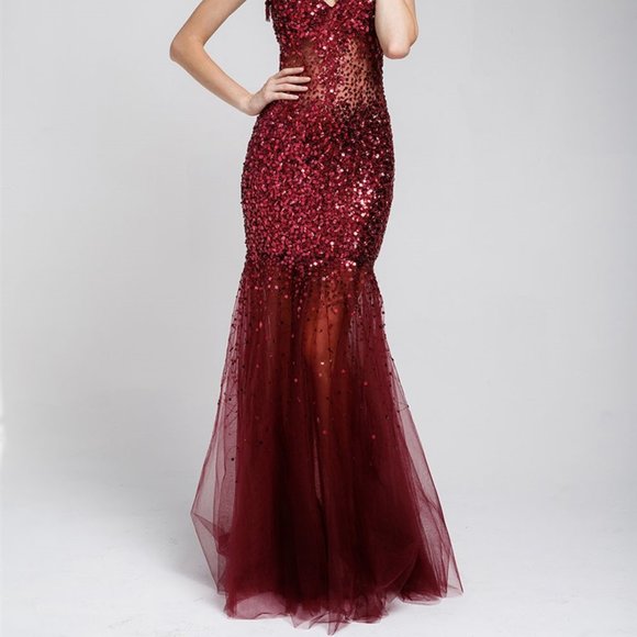 V-Neck Sequined Mermaid Prom Dress AC259 - Picture 2 of 4